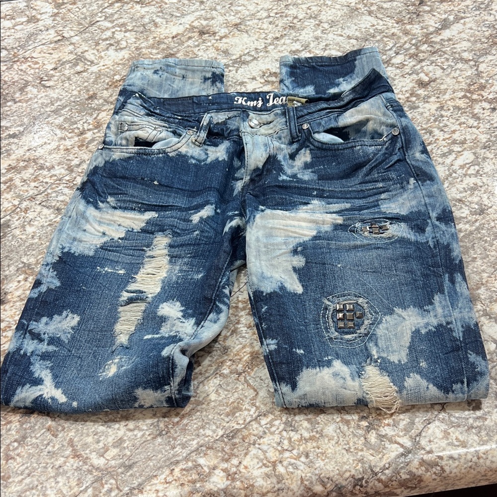 Kmj Blue Distressed Skinny Jeans